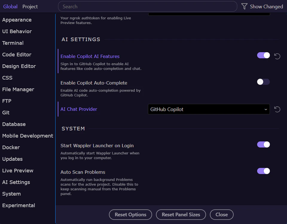 Screenshot: Close the Options dialog