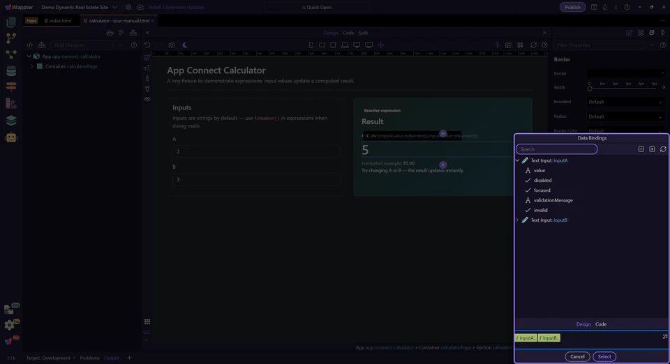 Screenshot: Expression preview