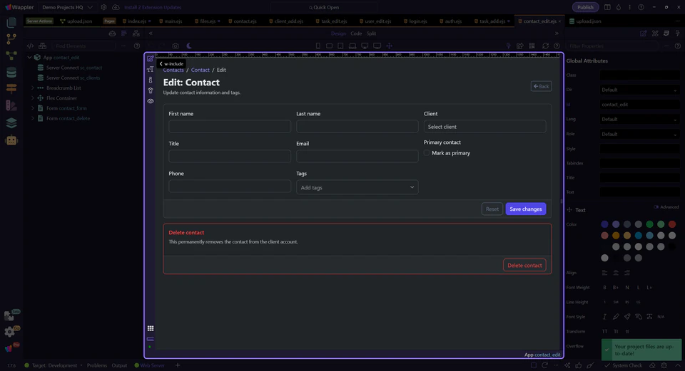 Screenshot: The edit page shows both the normal edit path and the delete path