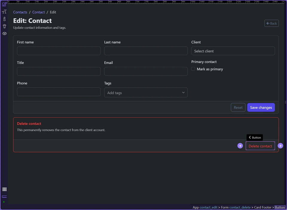 Screenshot: The submit control makes the destructive moment explicit