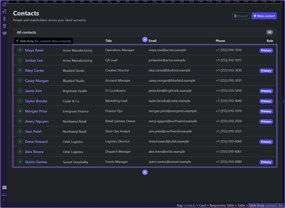 Screenshot: Each row link passes record identity through the route