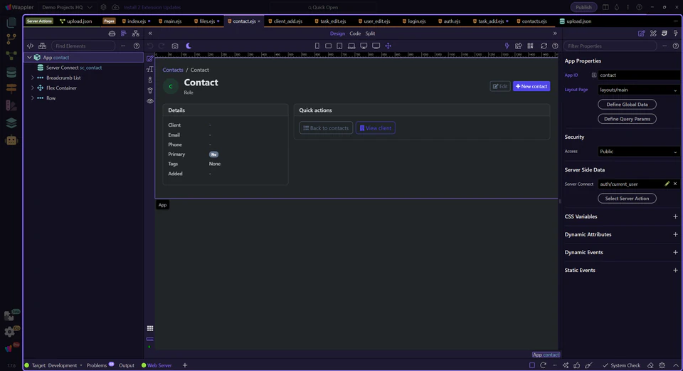 Screenshot: The contact detail page is open