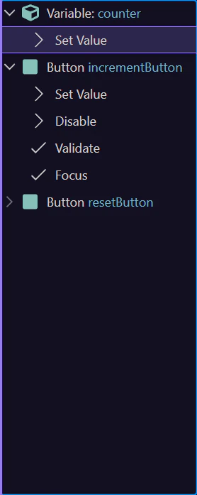 Screenshot: Available Actions (left)