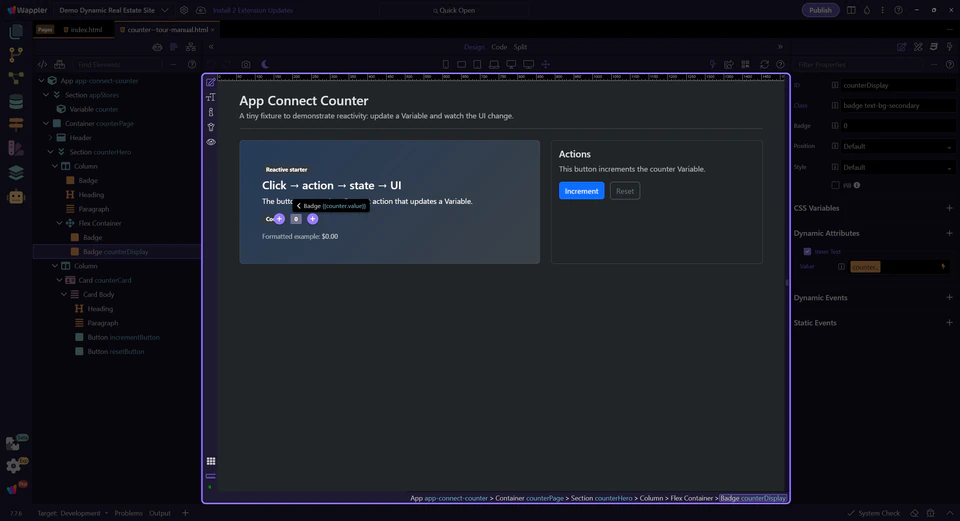Screenshot: Counter display