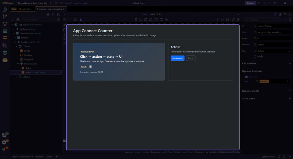 Screenshot: Click Increment