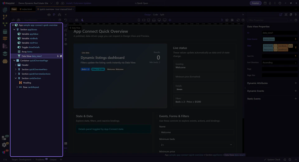 Screenshot: Component with filter (auto-selected)