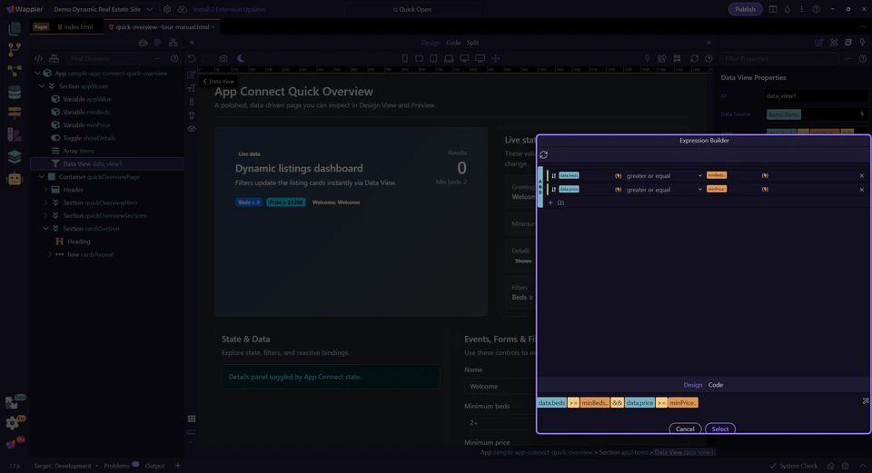 Screenshot: Expression Builder popup