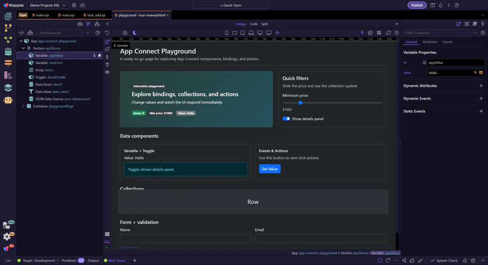 Screenshot: Common action: setValue