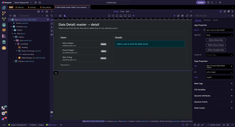Screenshot: Data schema: detail.data