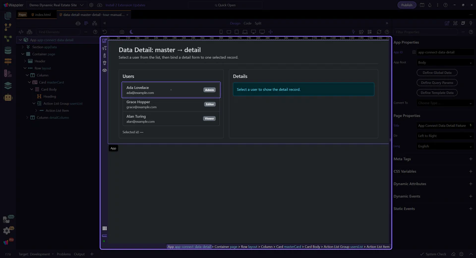 Screenshot: Selected record for inspection
