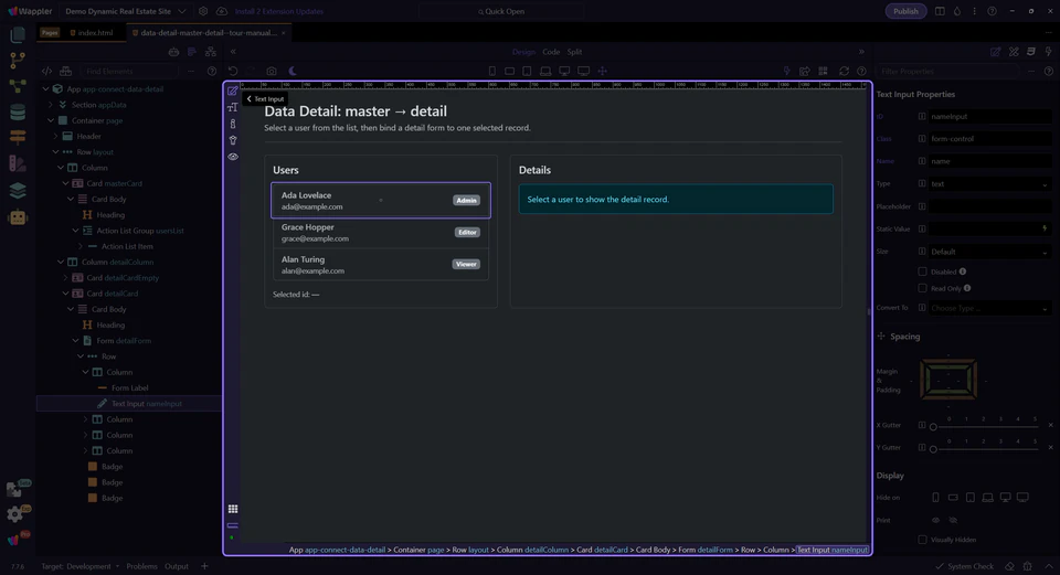 Screenshot: Detail input bindings