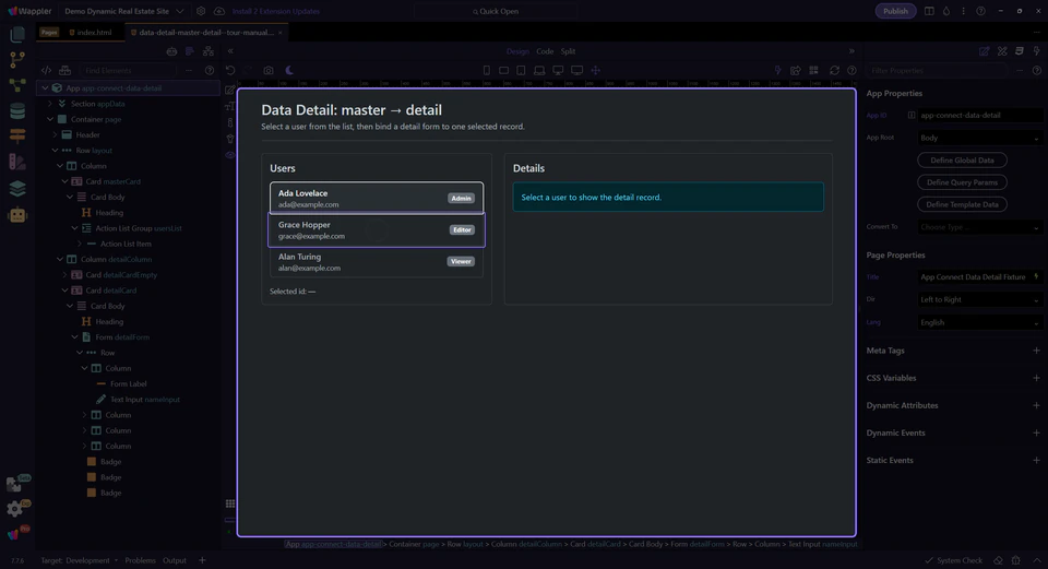 Screenshot: User selection