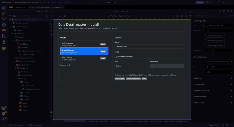 Screenshot: Detail form updates