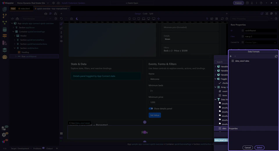 Screenshot: Data Formatter popup