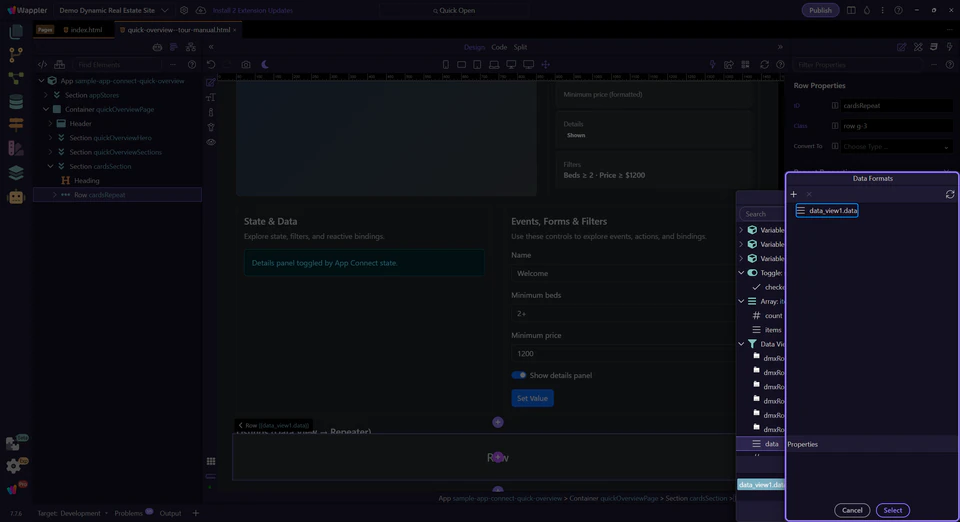 Screenshot: Select a formatter node