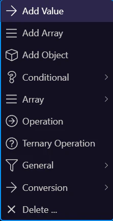 Screenshot: Context menu (categories + actions)