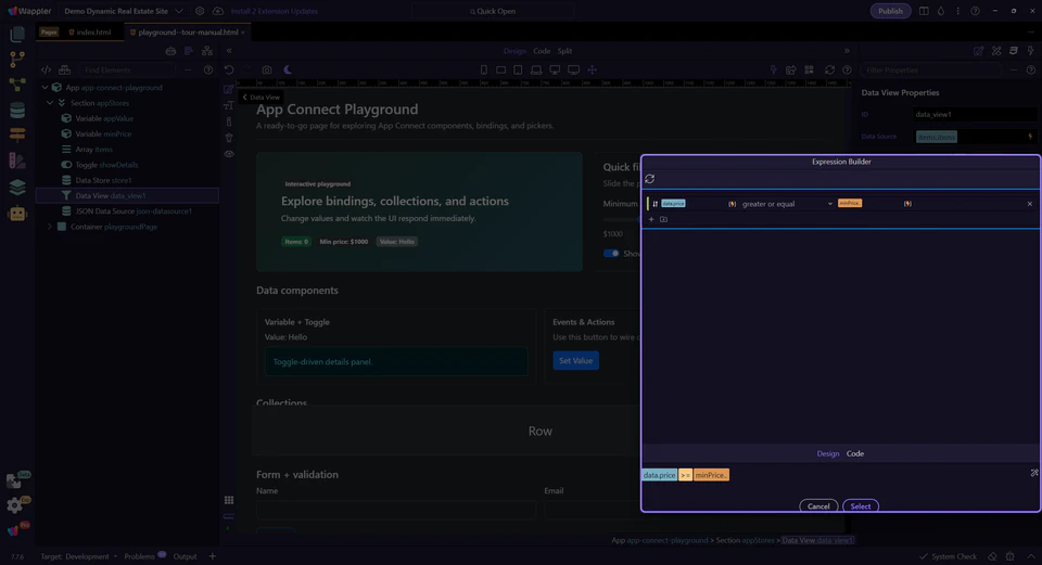 Screenshot: Query builder