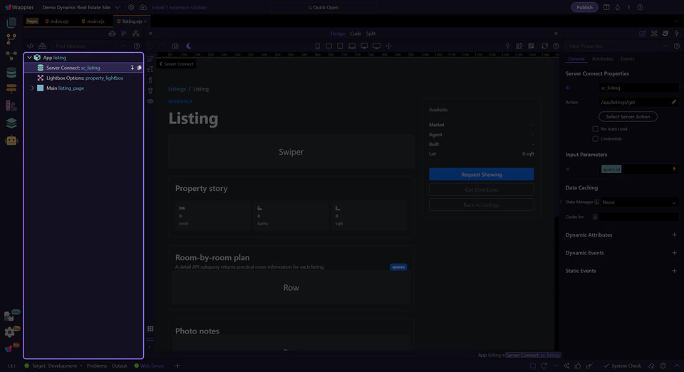 Screenshot: Route-driven Server Connect