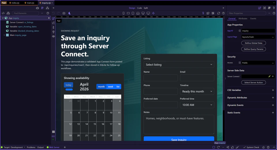 Screenshot: Inquiry editor is ready