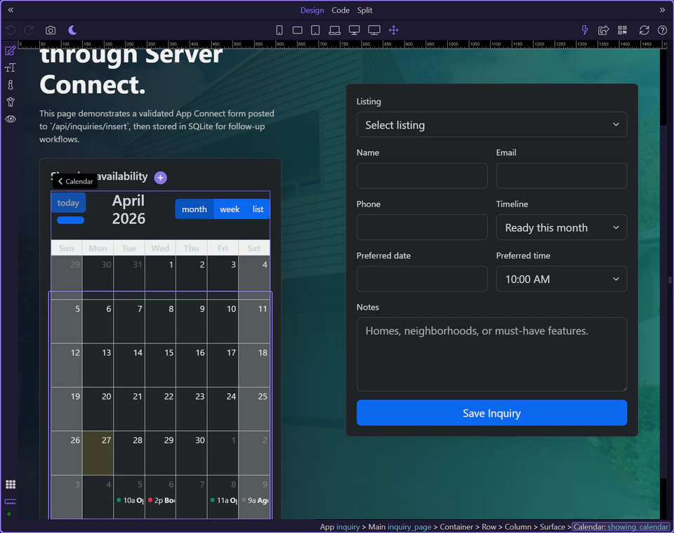 Screenshot: Showing calendar