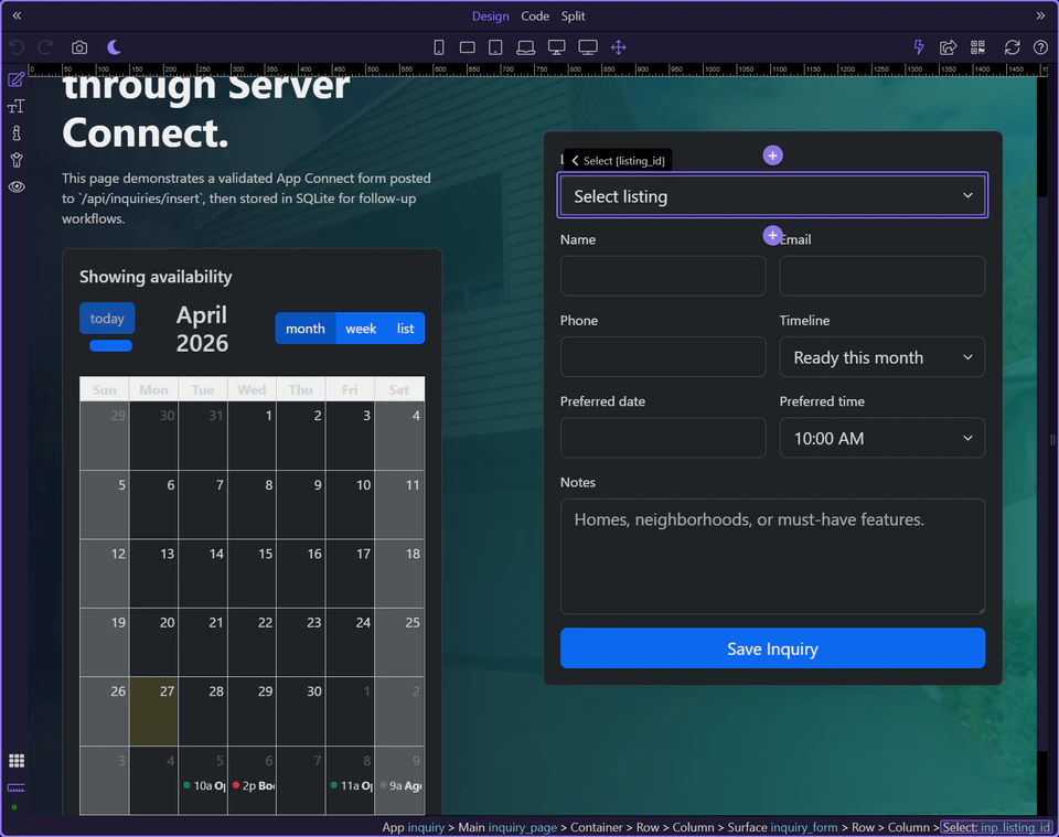 Screenshot: Listing picker input