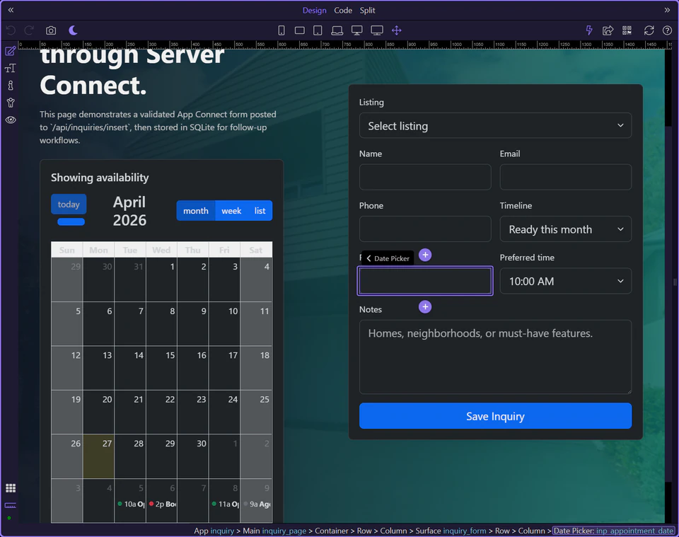 Screenshot: Preferred date picker