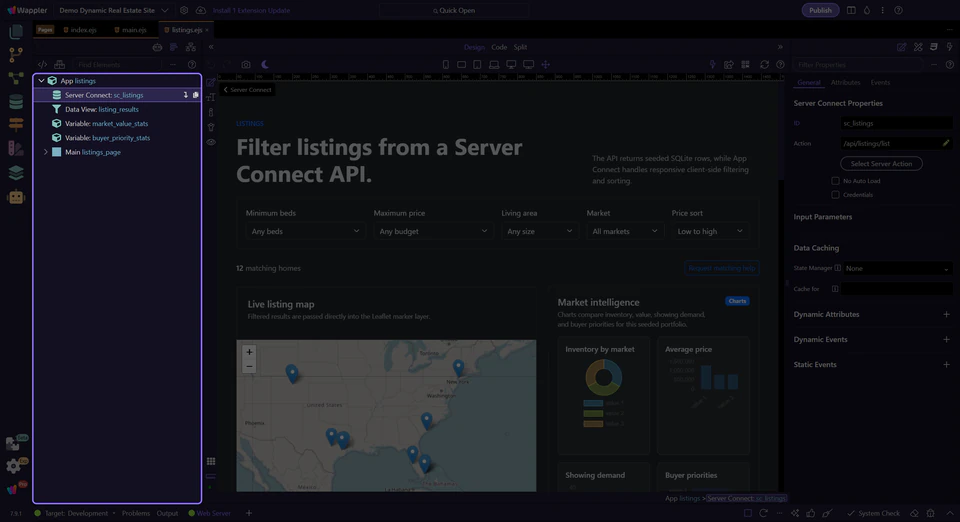 Screenshot: Listings API source