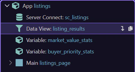 Screenshot: Listings Data View