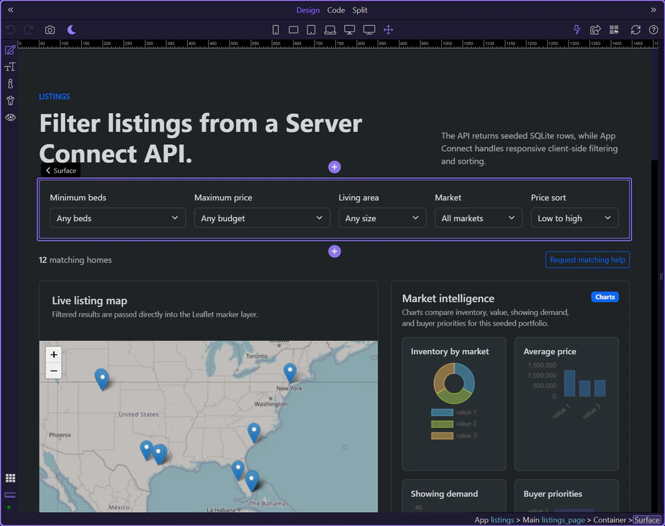 Screenshot: Filter controls surface