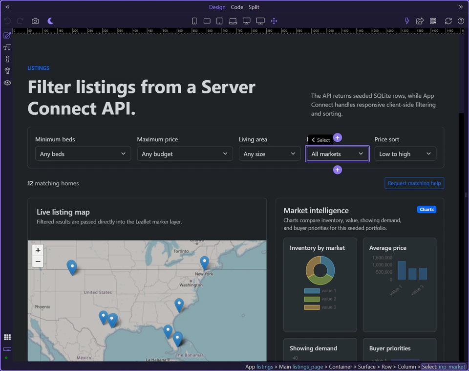 Screenshot: Market filter control