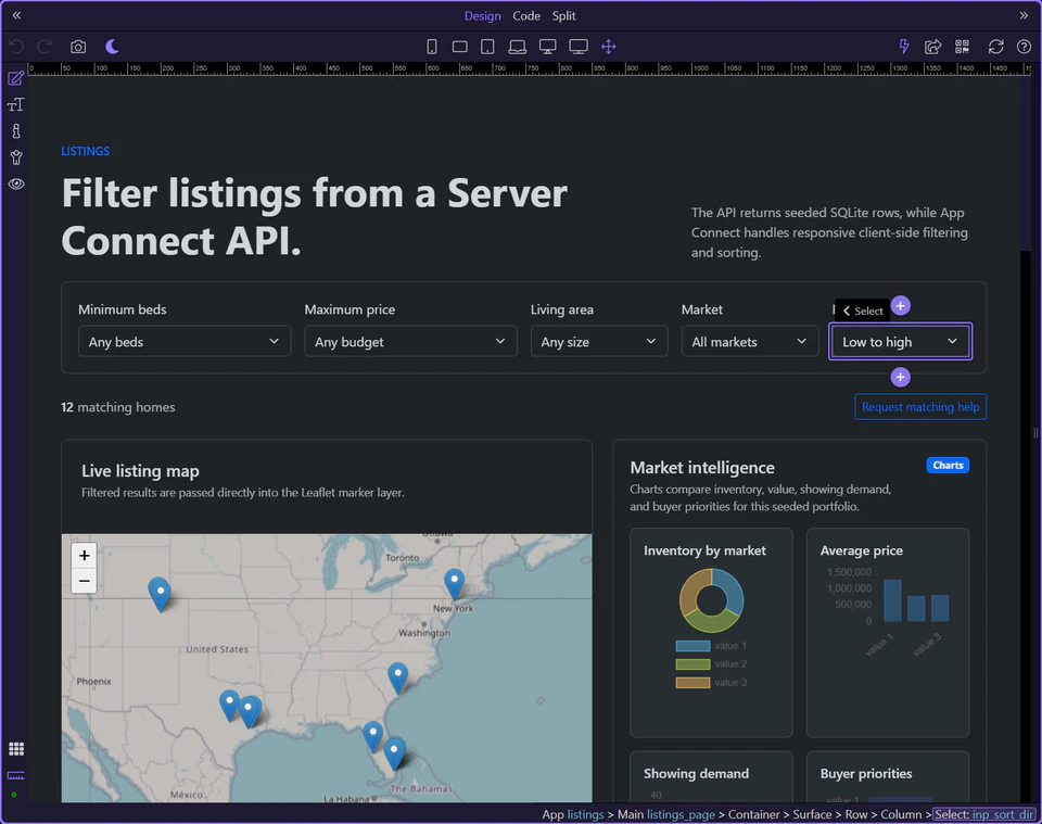 Screenshot: Sort direction control