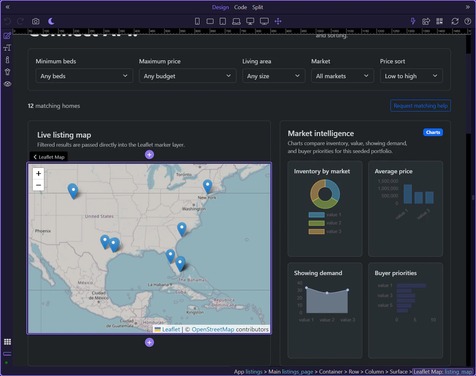 Screenshot: Map bound to the filtered result