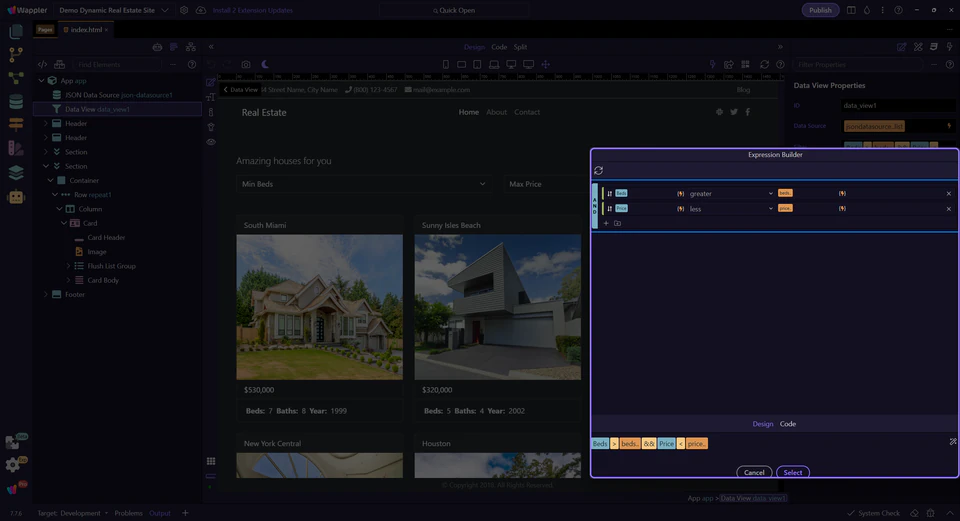 Screenshot: Query builder