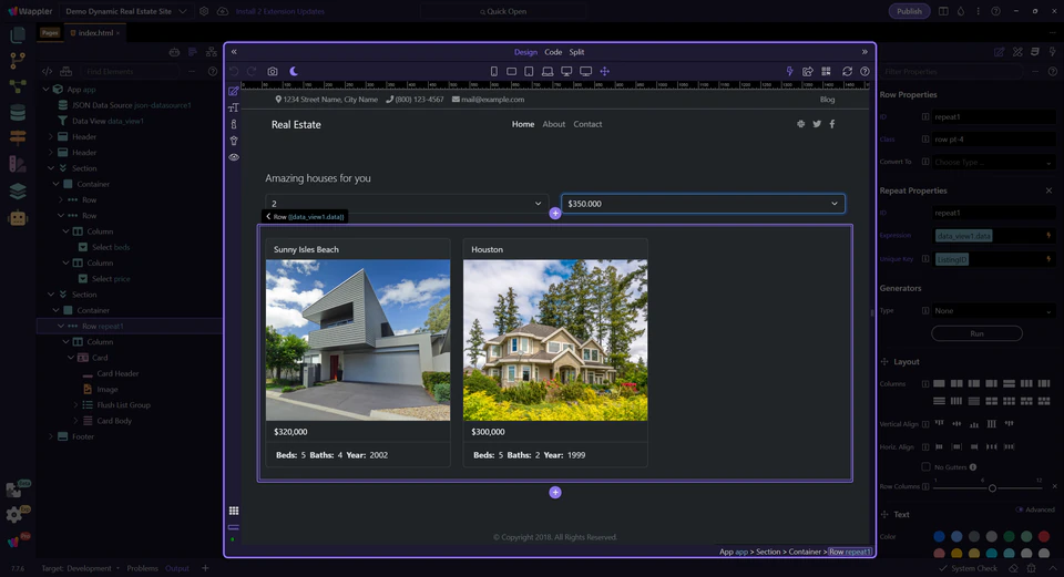 Screenshot: Repeating card list