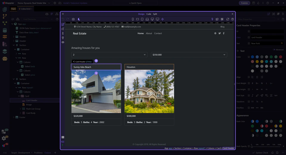 Screenshot: Text binding element