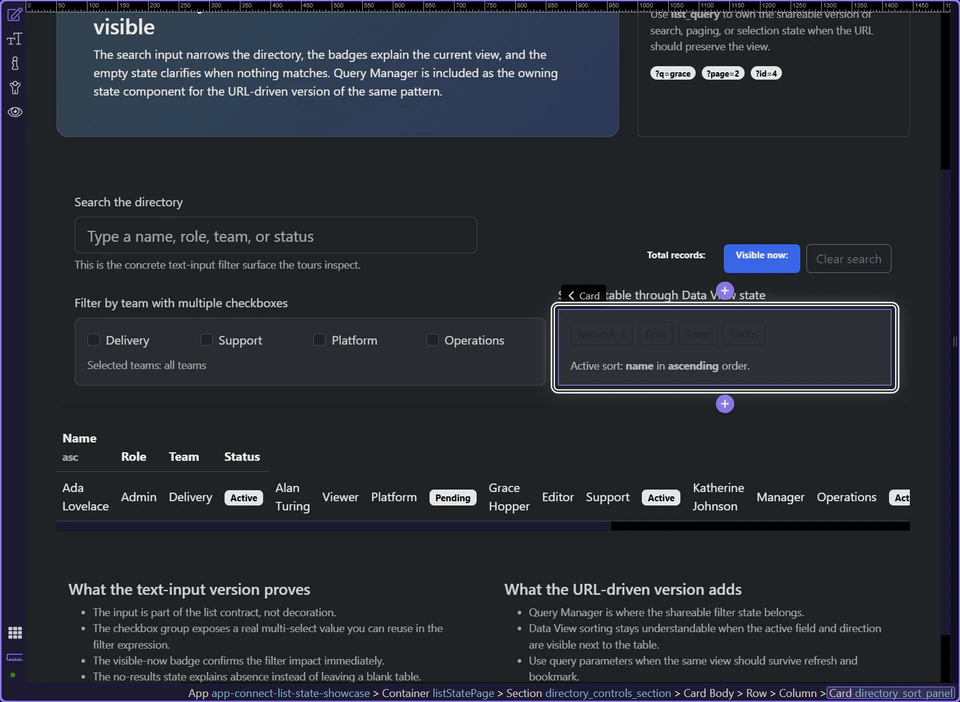 Screenshot: The sort controls belong beside the table they reorder