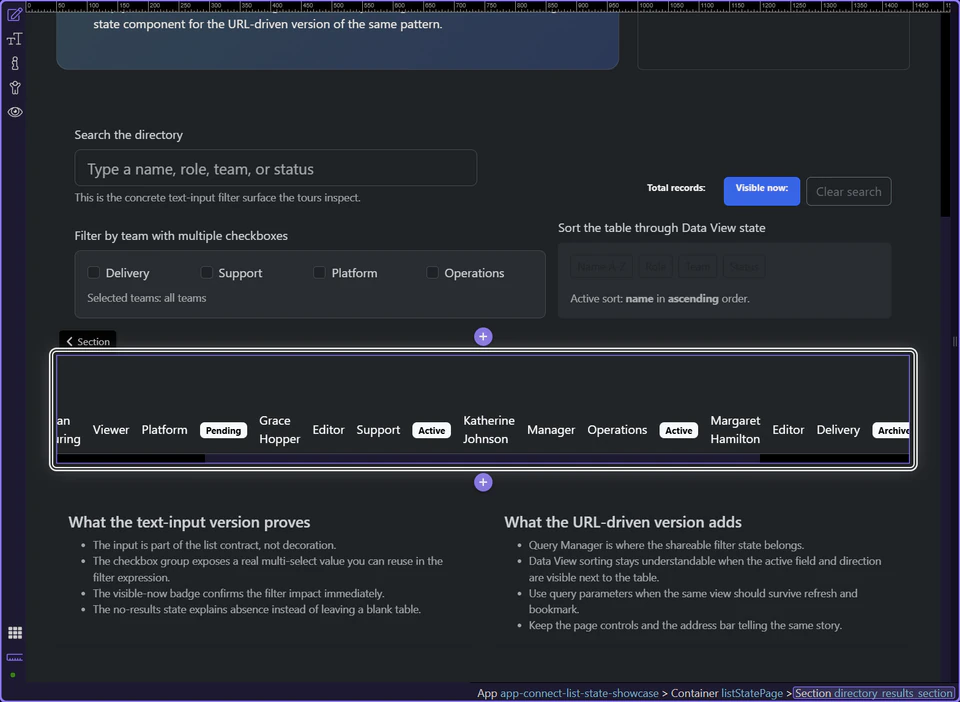 Screenshot: Continue into adjacent list-state patterns