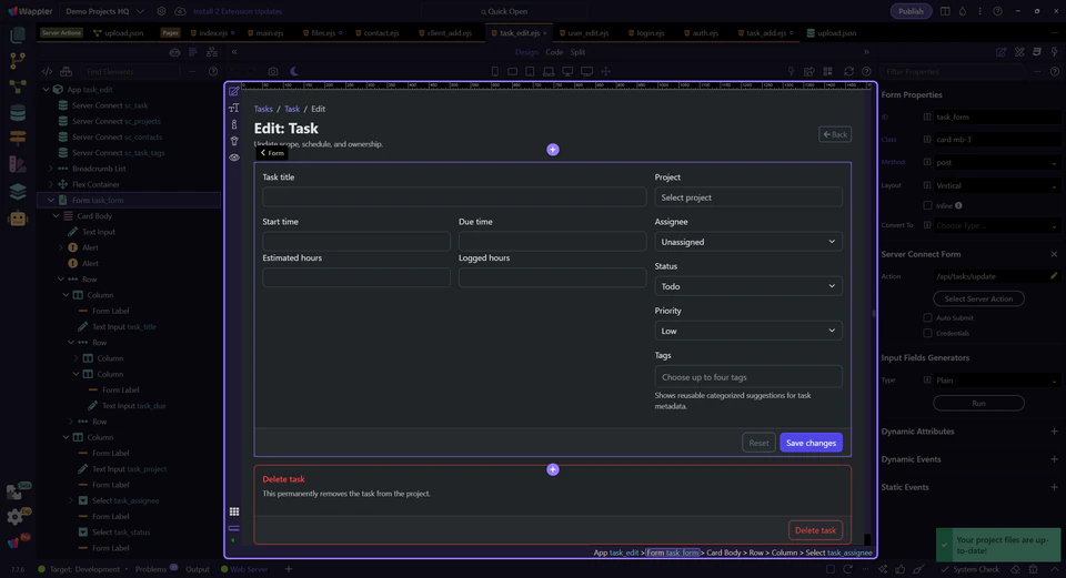 Screenshot: The edit page starts from one loaded record