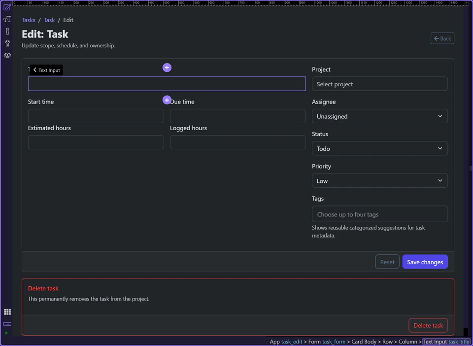 Screenshot: Text fields restore the saved record directly