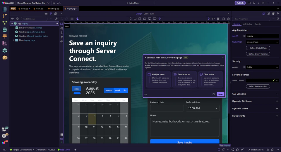 Screenshot: A calendar with a real job on the page