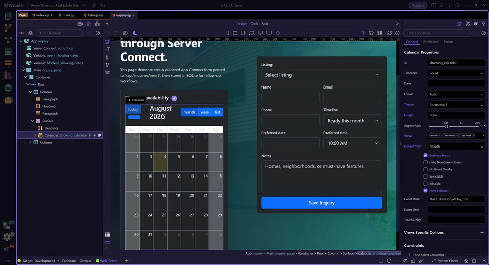 Screenshot: Configure the calendar in full page context