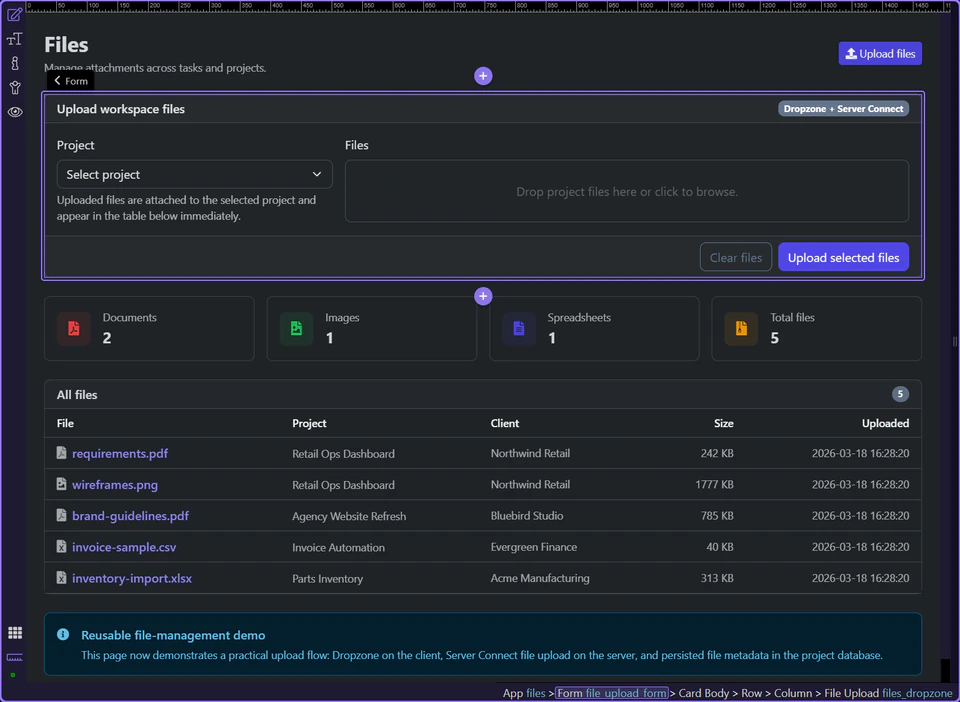 Screenshot: Success actions reload the datasets the page depends on