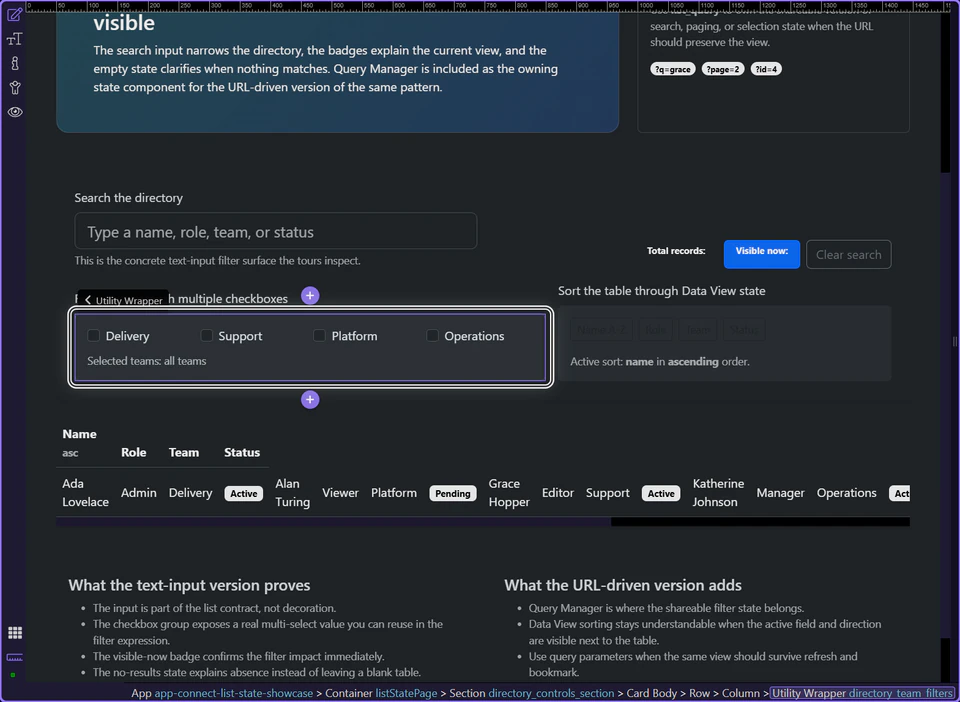 Screenshot: The checkbox group belongs next to the list it narrows