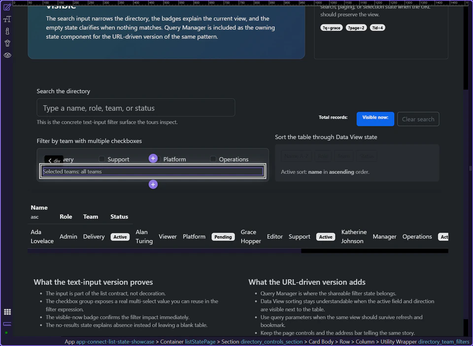 Screenshot: The page should show which checkbox filters are active