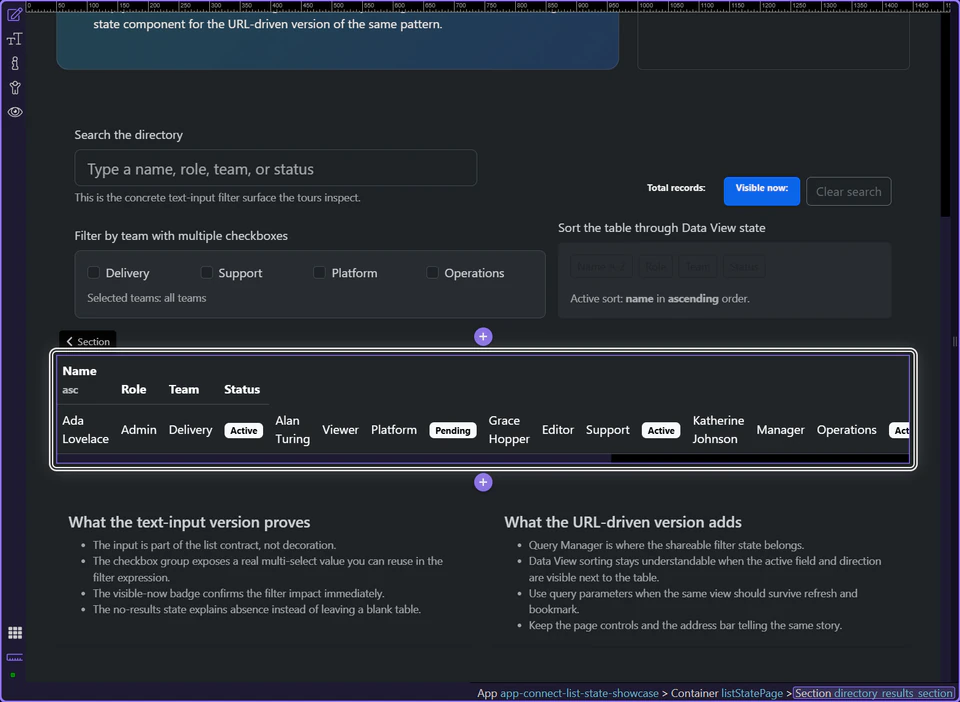 Screenshot: Continue into adjacent list-state patterns