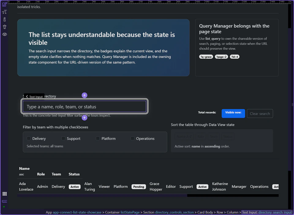 Screenshot: The search input belongs next to the list it changes