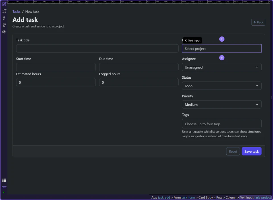 Screenshot: Projects feed the project picker