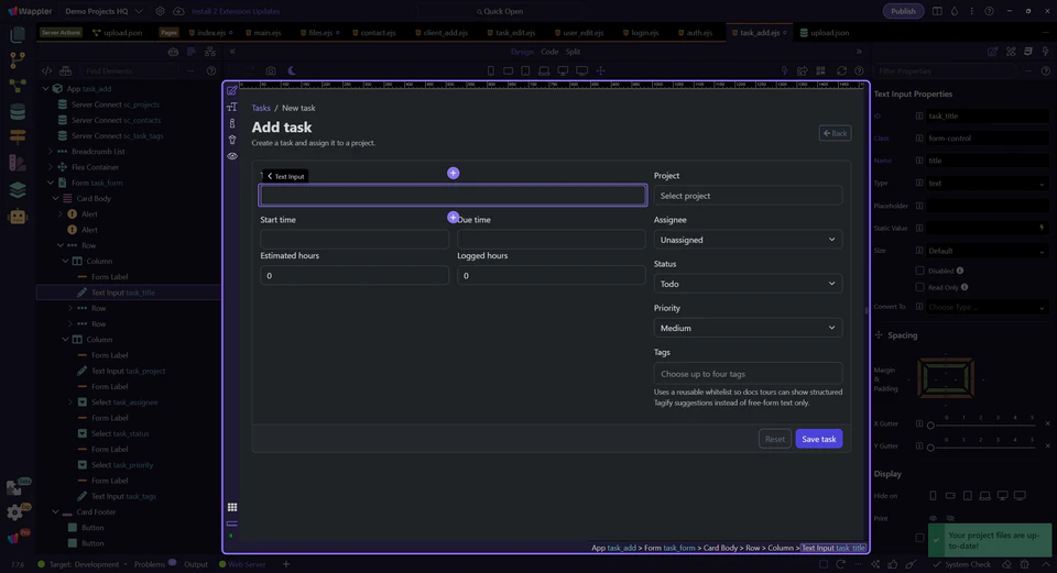 Screenshot: Task title is a real validated text field