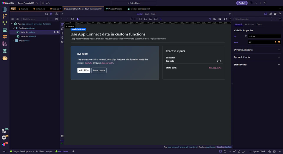 Screenshot: Use JavaScript as a focused extension point