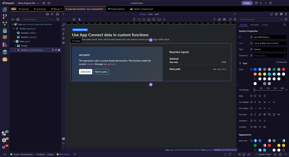 Screenshot: A maintainable boundary between visual logic and code
